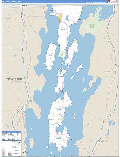 Grand Isle County, VT Carrier Route Wall Map